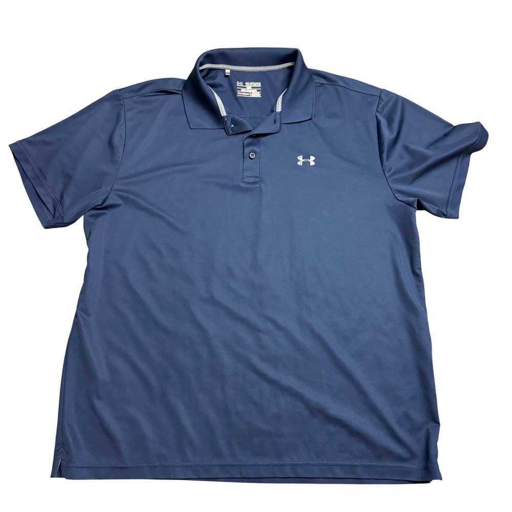 Under Armour Mens HeatGear Loose Fit Short Sleeve Polo Shirt Navy Blue 2XL